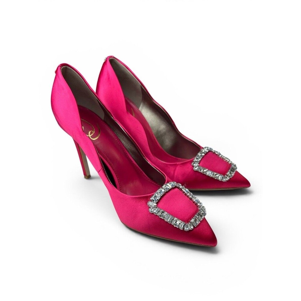 Sam Edelman Harriett Fuschia Satin Rhinestone Embellished Pumps Heels Size 8.5